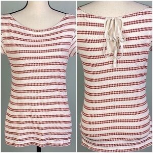 PILCRO red and white striped t-shirt with 2,back keyholes with ties. Small. EUC